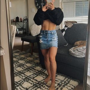 American Eagle Denim Stretch Ripped Mini Skirt Size 00